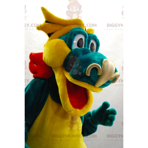 Traje de mascote BIGGYMONKEY™ de dragão verde amarelo e