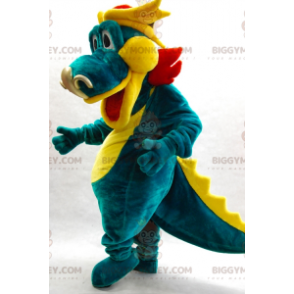 BIGGYMONKEY™ mascot costume of green yellow and red dragon.