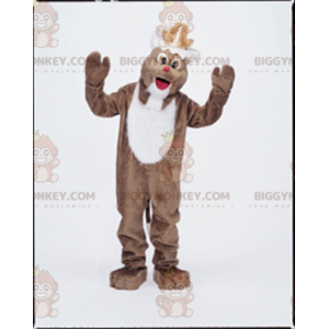 Brown and White Reindeer BIGGYMONKEY™ Mascot Costume. Christmas