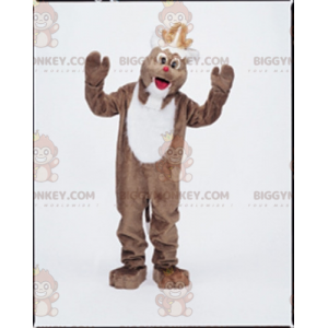 Bruin en wit rendier BIGGYMONKEY™ mascottekostuum.