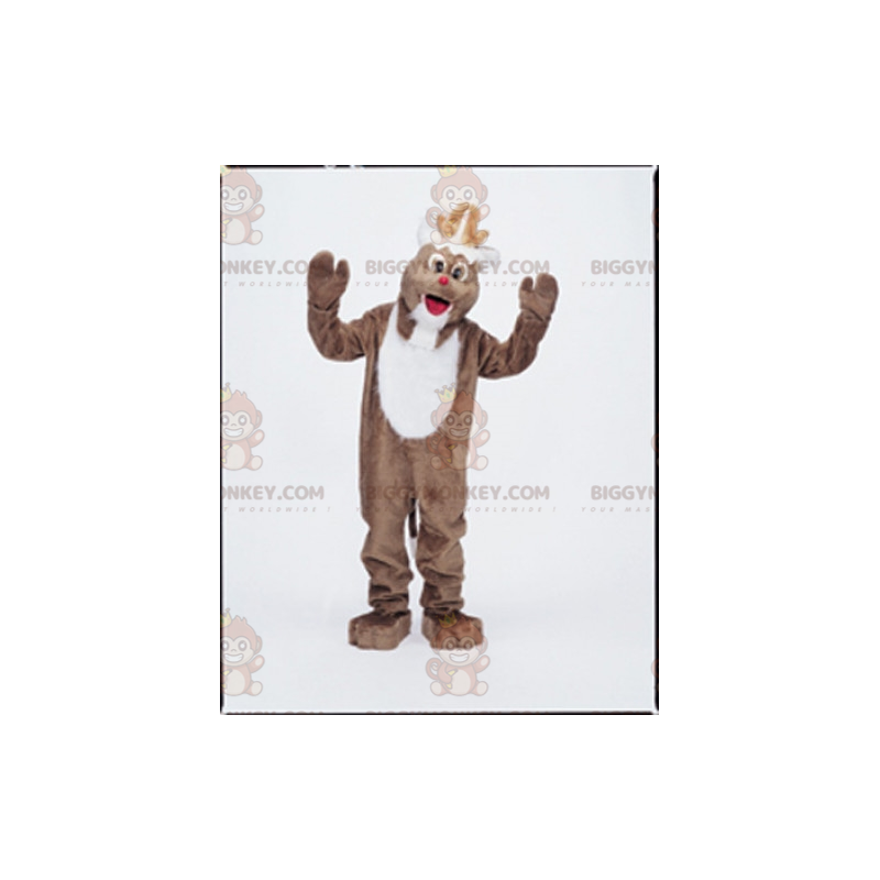 Brown and White Reindeer BIGGYMONKEY™ Mascot Costume. Christmas