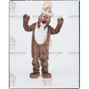 Brown and White Reindeer BIGGYMONKEY™ Mascot Costume. Christmas