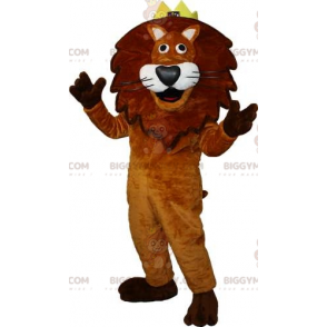 BIGGYMONKEY™ Mascot Costume Brown and White Lion with Crown on