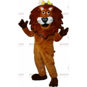 Disfraz de mascota BIGGYMONKEY™ León marrón y blanco con corona en la cabeza - Mascotas de león - BiggyMonkey.com