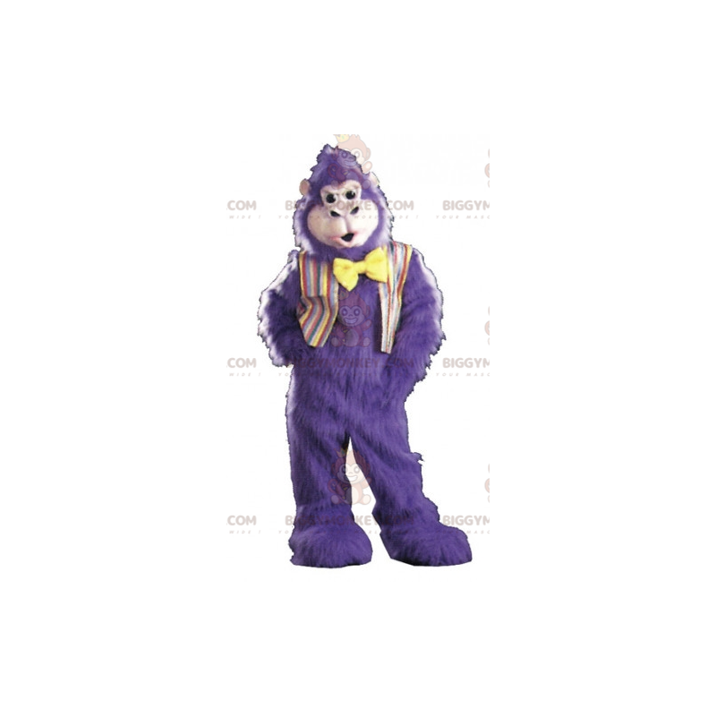 BIGGYMONKEY™ Very Hairy Purple Gorilla Mascot Costume With Bow