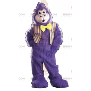 BIGGYMONKEY™ Very Hairy Purple Gorilla Mascot Costume With Bow