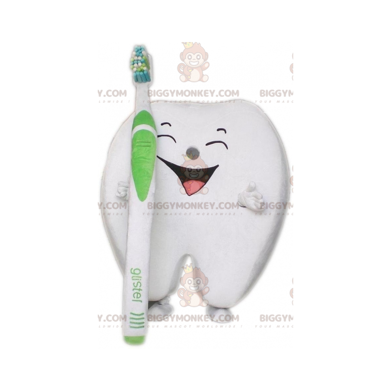Traje de mascote gigante de dente branco BIGGYMONKEY™ com Traje de mascote gigante de dente branco BIGGYMONKEY™ com
