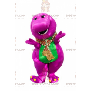 Funny Plump Pink And Green Dinosaur BIGGYMONKEY™ Mascot Costume