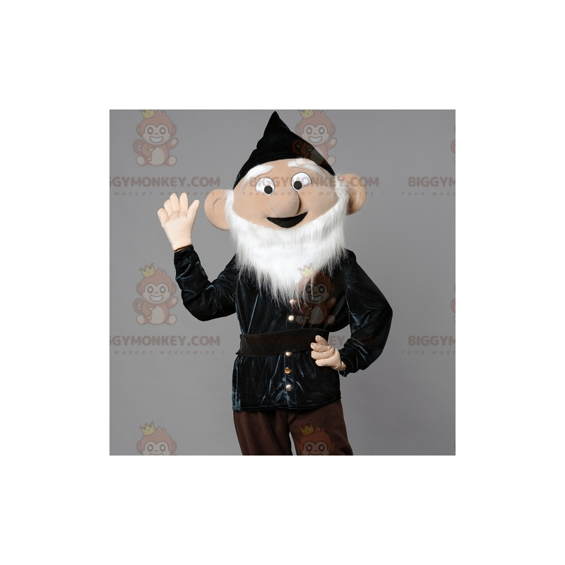 Bebaarde kabouter BIGGYMONKEY™ mascottekostuum met zwarte Bebaarde kabouter BIGGYMONKEY™ mascottekostuum met zwarte