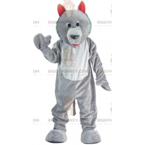 Costume de mascotte BIGGYMONKEY™ de loup gris et blanc. Costume