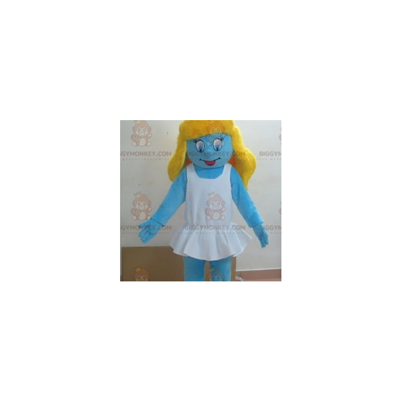 Disfraz de mascota Pitufina personaje famoso azul BIGGYMONKEY™ Disfraz de mascota Pitufina personaje famoso azul BIGGYMONKEY™