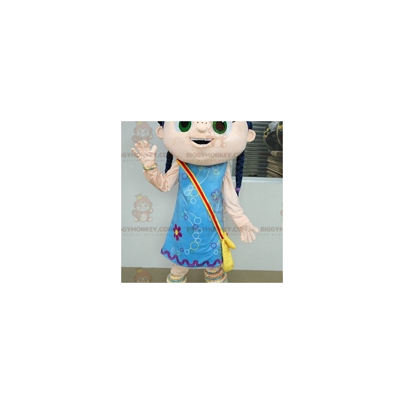 Costume de mascotte BIGGYMONKEY™ de fille avec des tresses et Costume de mascotte BIGGYMONKEY™ de fille avec des tresses et