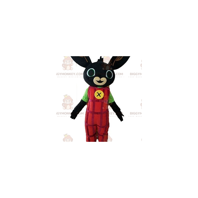 Black Rabbit BIGGYMONKEY™ Mascot Costume Dressed in Red Black Rabbit BIGGYMONKEY™ Mascot Costume Dressed in Red