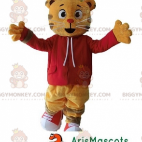 Orange Cat Tiger BIGGYMONKEY™ maskotkostume med rød sweatshirt - Kattemasker - BIGGYMONKEY_07260 - BiggyMonkey.com