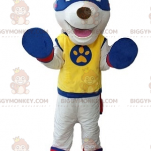 BIGGYMONKEY™ Mascot Costume White Dog In Superhero Outfit -