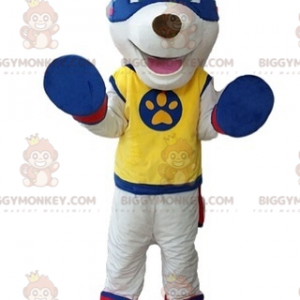 Fantasia de mascote BIGGYMONKEY™ cão branco com roupa de