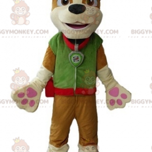 Bruine hond BIGGYMONKEY™ mascottekostuum gekleed in groene