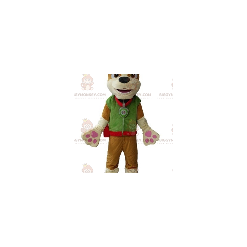 Brown Dog BIGGYMONKEY™ Mascot Costume Dressed in Green Outfit – Brown Dog BIGGYMONKEY™ Mascot Costume Dressed in Green Outfit –