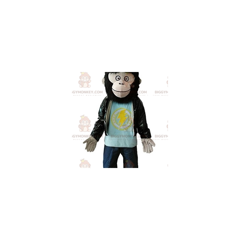 Gorilla Hairy Monkey BIGGYMONKEY™ maskottiasu nahkatakilla - Viidakon eläimet - BIGGYMONKEY_07273 - BiggyMonkey.com