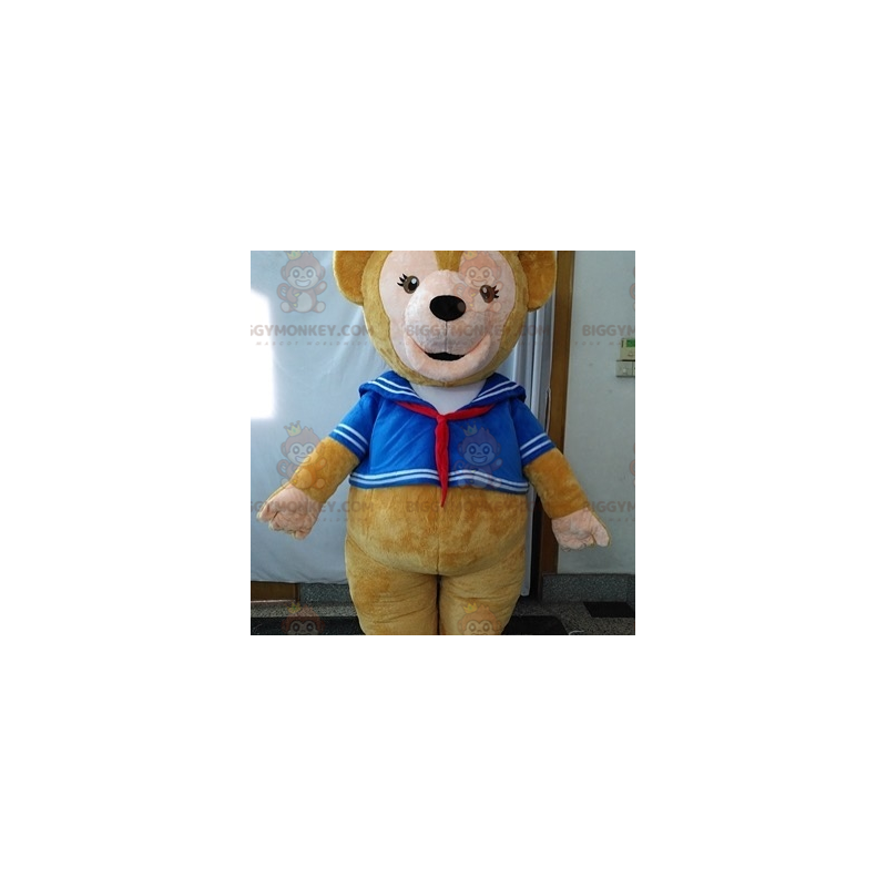 Traje de mascote BIGGYMONKEY™ de pelúcia bege e rosa com roupa Traje de mascote BIGGYMONKEY™ de pelúcia bege e rosa com roupa