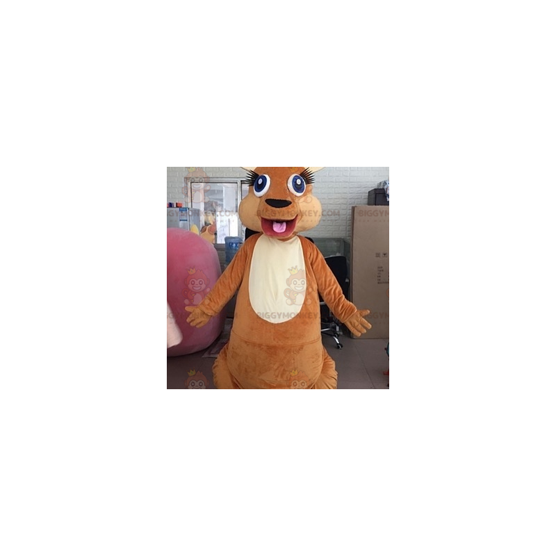 BIGGYMONKEY™ Maskotdräkt Brun och vit känguru med blå ögon - BIGGYMONKEY™ Maskotdräkt Brun och vit känguru med blå ögon -