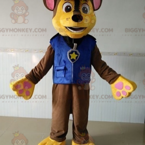 Fantasia de mascote BIGGYMONKEY™ cão marrom e amarelo com roupa