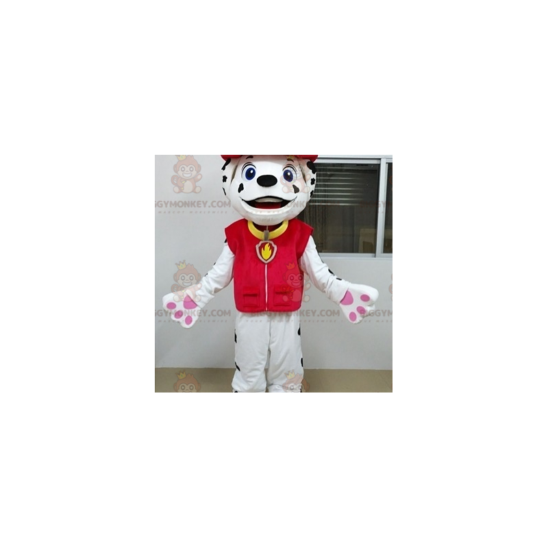 Fantasia de mascote BIGGYMONKEY™ dálmata com roupa de bombeiro Fantasia de mascote BIGGYMONKEY™ dálmata com roupa de bombeiro