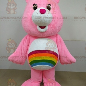 Fantasia de mascote BIGGYMONKEY™ Rosa Urso Carinhoso Arco-Íris
