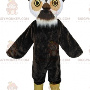 BIGGYMONKEY™ mascottekostuum zwartbruine en witte uil met baard