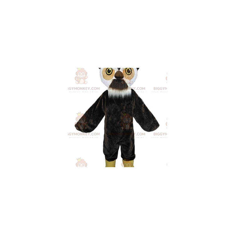 BIGGYMONKEY™ maskotdräkt Svart brun och vit uggla med skägg - Fågelmaskot - BIGGYMONKEY_07321 - BiggyMonkey.com