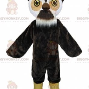 BIGGYMONKEY™ maskotdräkt Svart brun och vit uggla med skägg - Fågelmaskot - BIGGYMONKEY_07321 - BiggyMonkey.com