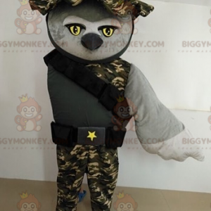 BIGGYMONKEY™ Costume da mascotte da gufo vestito da soldato