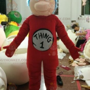 BIGGYMONKEY™ Blue Haired Man Mascot Costume Dressed In Red –