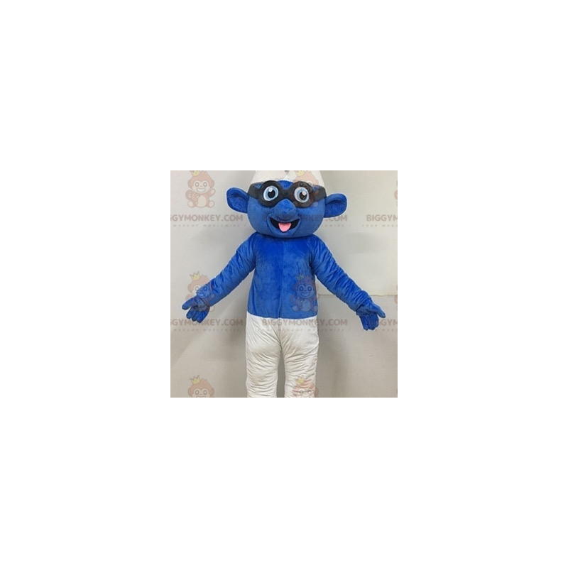 BIGGYMONKEY™ Maskottchen Kostüm Brille Schlumpf Berühmte Figur