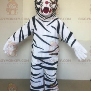 BIGGYMONKEY™ Mascot Costume White Tiger With Black Stripes -