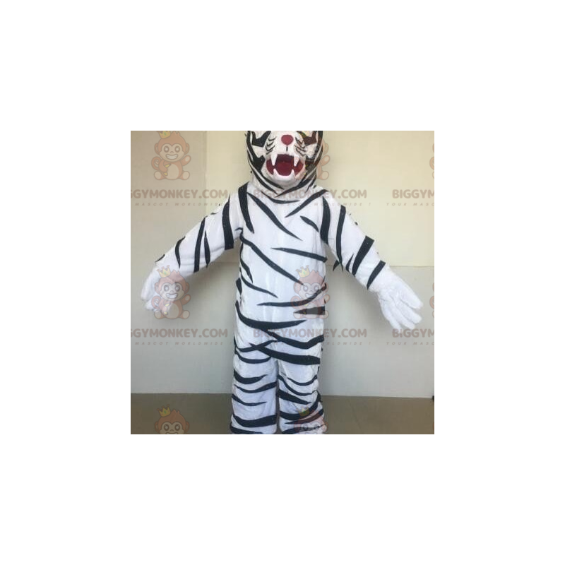 Disfraz de mascota BIGGYMONKEY™ Tigre blanco con rayas negras -