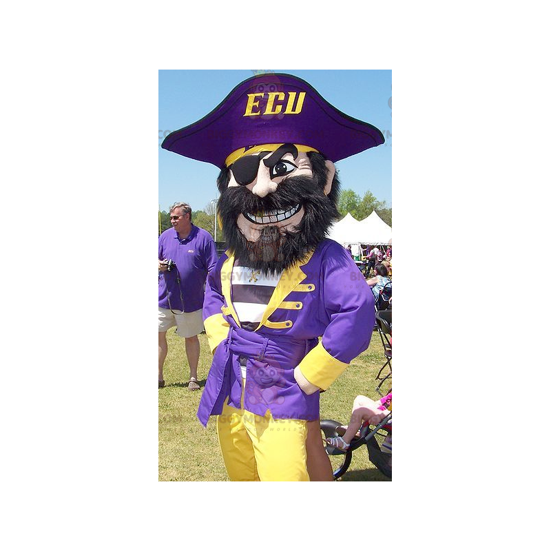 Pirate BIGGYMONKEY™ Mascot Costume in Blue and Yellow Outfit - Pirate BIGGYMONKEY™ Mascot Costume in Blue and Yellow Outfit -