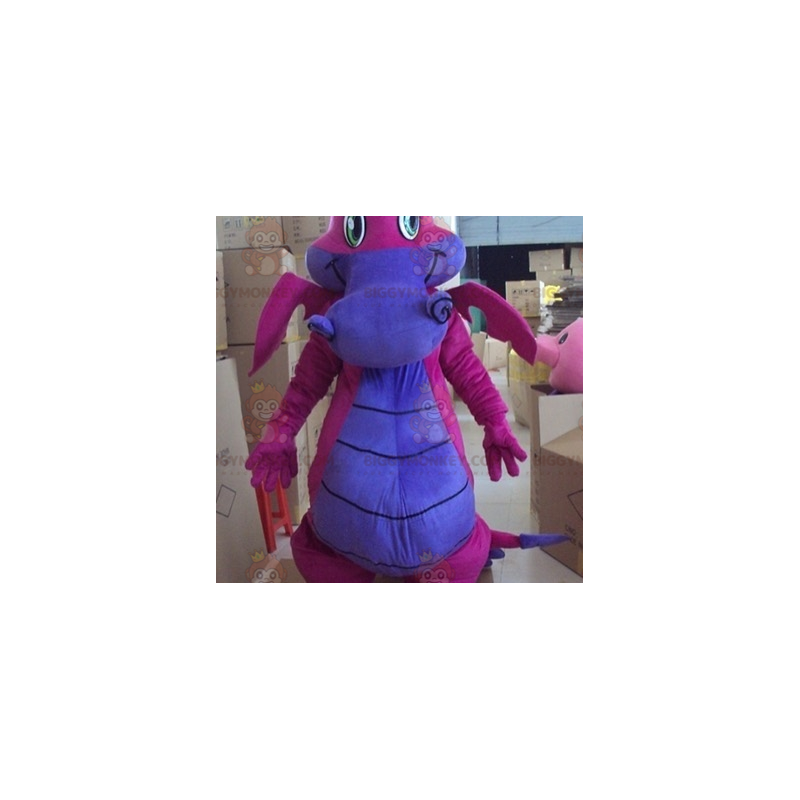 Costume de mascotte BIGGYMONKEY™ de dragon bleu et violet très Costume de mascotte BIGGYMONKEY™ de dragon bleu et violet très