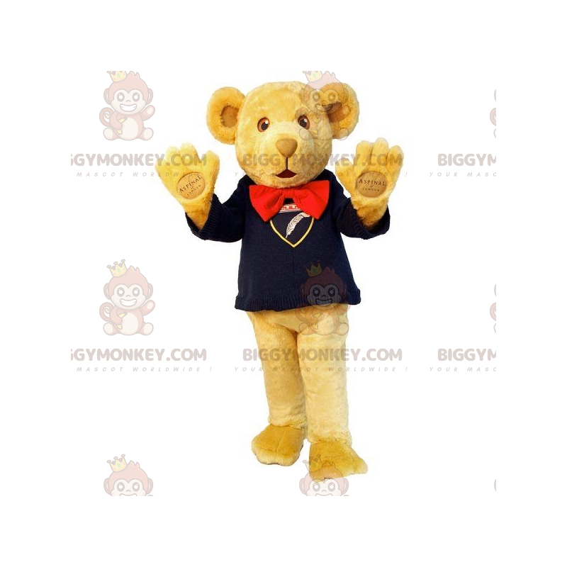 BIGGYMONKEY™ mascottekostuum beige teddybeer met vlinderdas -