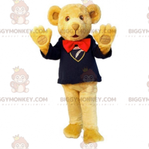 BIGGYMONKEY™ mascottekostuum beige teddybeer met vlinderdas -