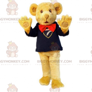 BIGGYMONKEY™ maskotkostume Beige bamse med sløjfe -