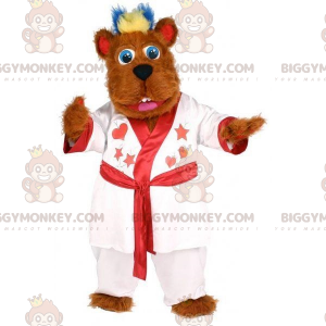 BIGGYMONKEY™ Furry Brown Dog Mascot Costume With White Bathrobe