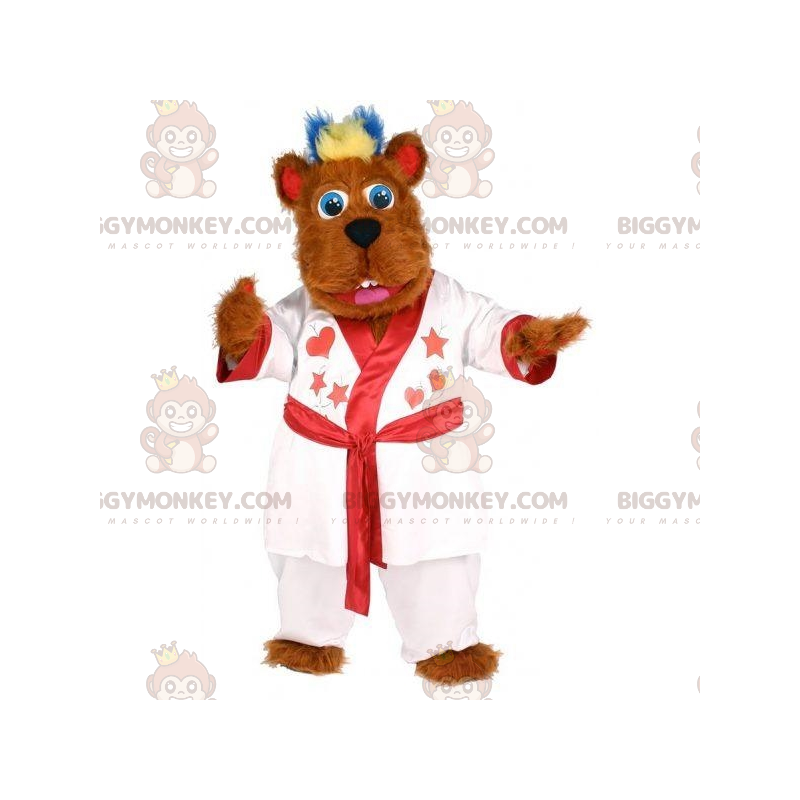 BIGGYMONKEY™ Furry Brown Dog Mascot Costume With White Bathrobe BIGGYMONKEY™ Furry Brown Dog Mascot Costume With White Bathrobe