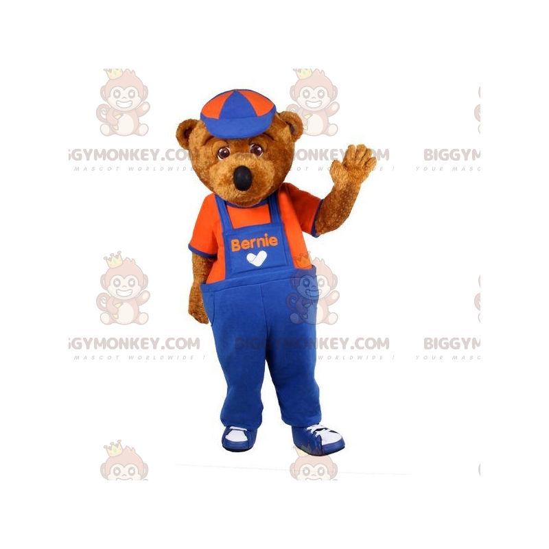 Costume de mascotte BIGGYMONKEY™ de nounours marron habillé en Costume de mascotte BIGGYMONKEY™ de nounours marron habillé en