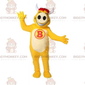 Erittäin iloinen keltainen ja valkoinen lehmän BIGGYMONKEY™ maskottiasu - Lehmän maskotit - BIGGYMONKEY_07358 - BiggyMonkey.com