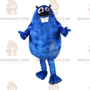 BIGGYMONKEY™ mascot costume of plump and funny blue beaver.