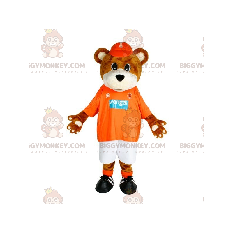 Costume de mascotte BIGGYMONKEY™ d'ours marron et blanc en Costume de mascotte BIGGYMONKEY™ d'ours marron et blanc en