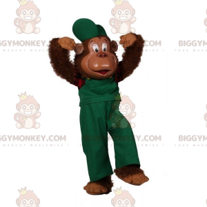 Behåret abe BIGGYMONKEY™ maskotkostume klædt i grønt outfit -