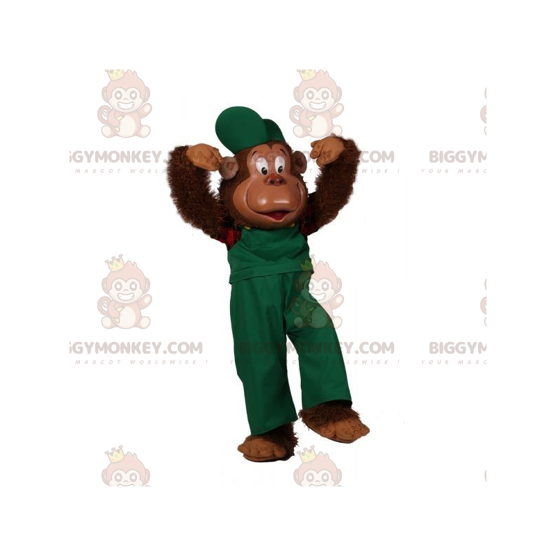 Traje de mascote Hairy Monkey BIGGYMONKEY™ vestido com roupa verde - Mascotes de macaco - BIGGYMONKEY_07368 - BiggyMonkey.com