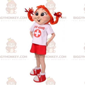 Rothaariges Mädchen BIGGYMONKEY™ Maskottchenkostüm mit Zöpfen -